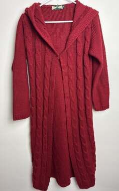 525 America Women's Red Knit Hooded Cardigan Sweater Duster Long Fairy Hippie M